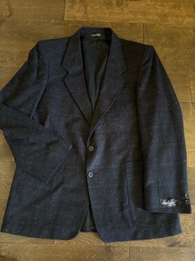 Vintage 80s/90s Andiamo Ltd. Black Donegal Tweed Navy Blazer/Sportcoat T97
